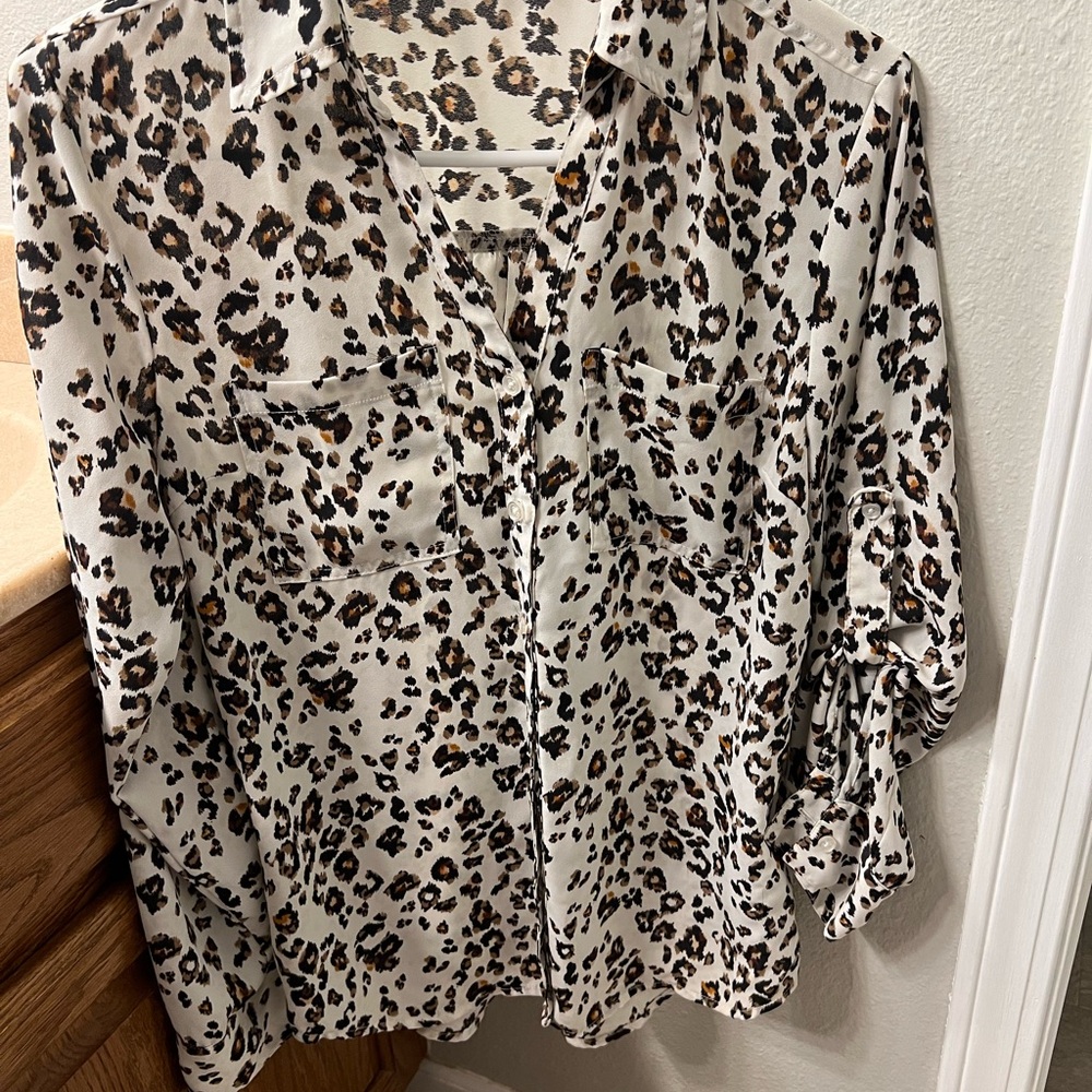 Maurices Leopard Print Button Down Shirt - Black, Brown, White